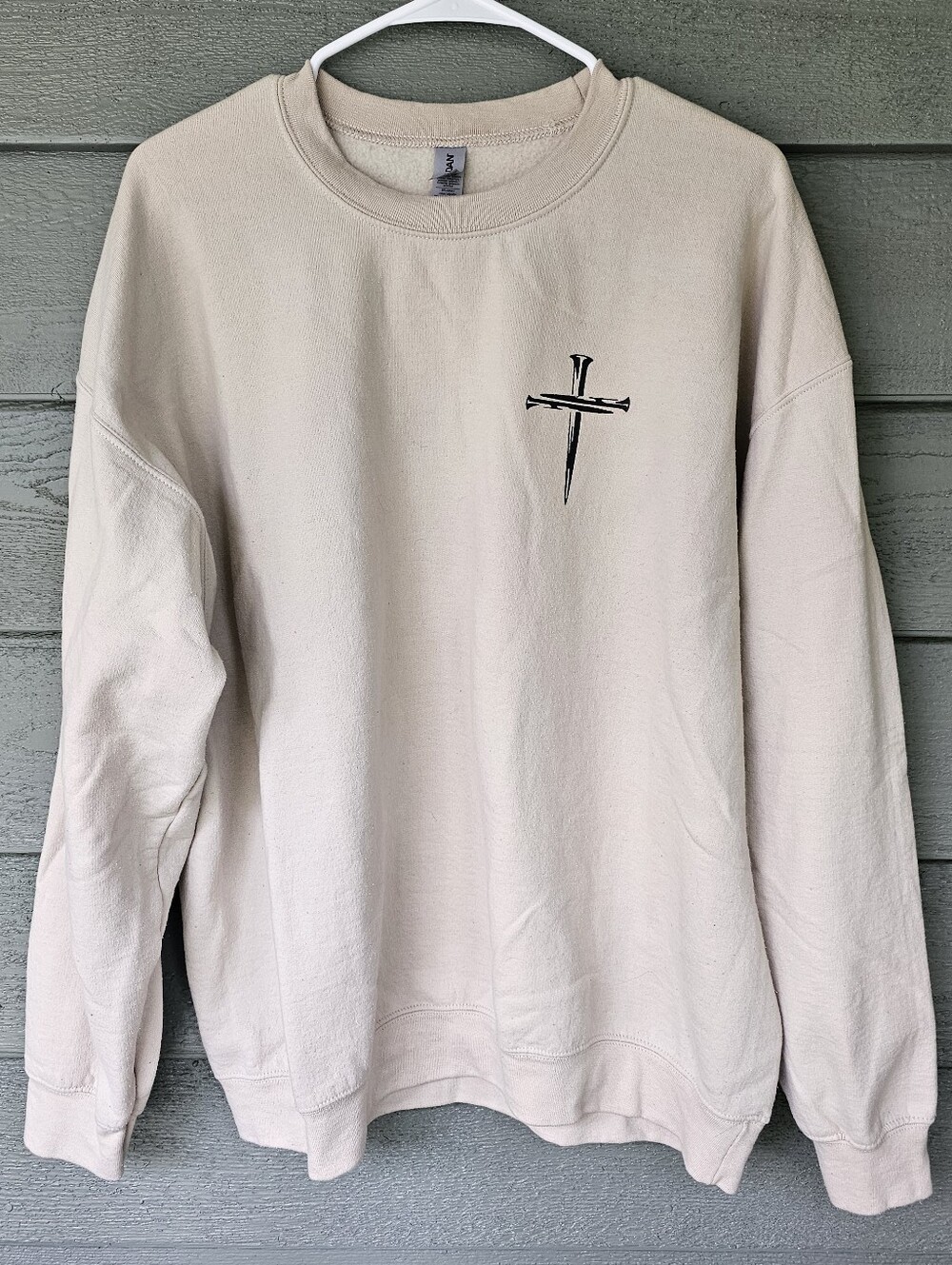 Three Nails Cross Men's Christian Beige Crewneck Sweater Size XL